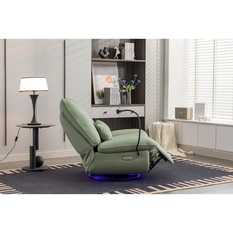 Dark Gray / Green Power Recliner Chair, 270° Swivel Glider, Single Seat