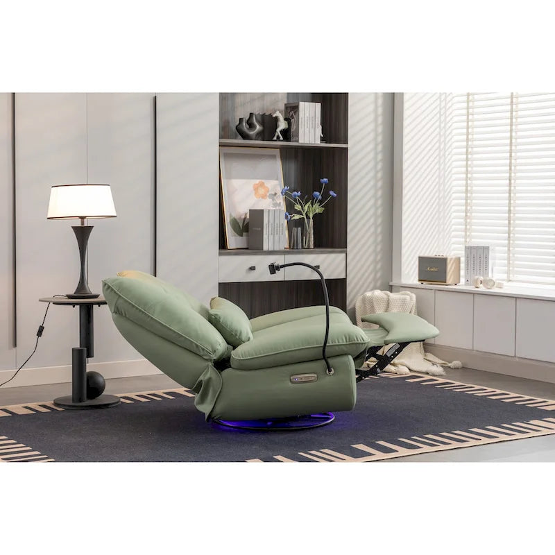Dark Gray / Green Power Recliner Chair, 270° Swivel Glider, Single Seat