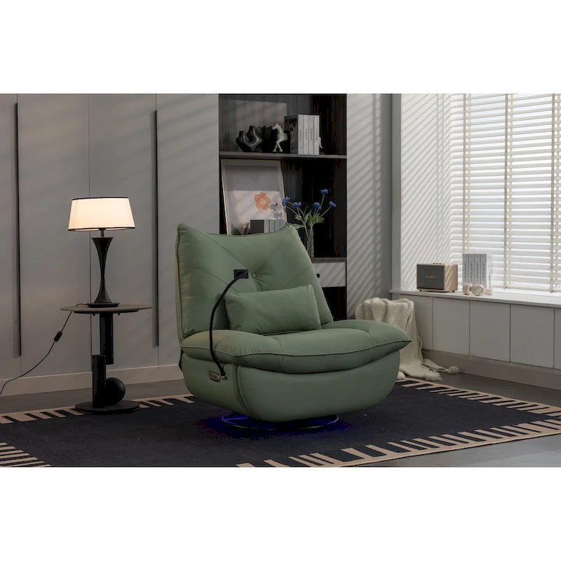 Dark Gray / Green Power Recliner Chair, 270° Swivel Glider, Single Seat