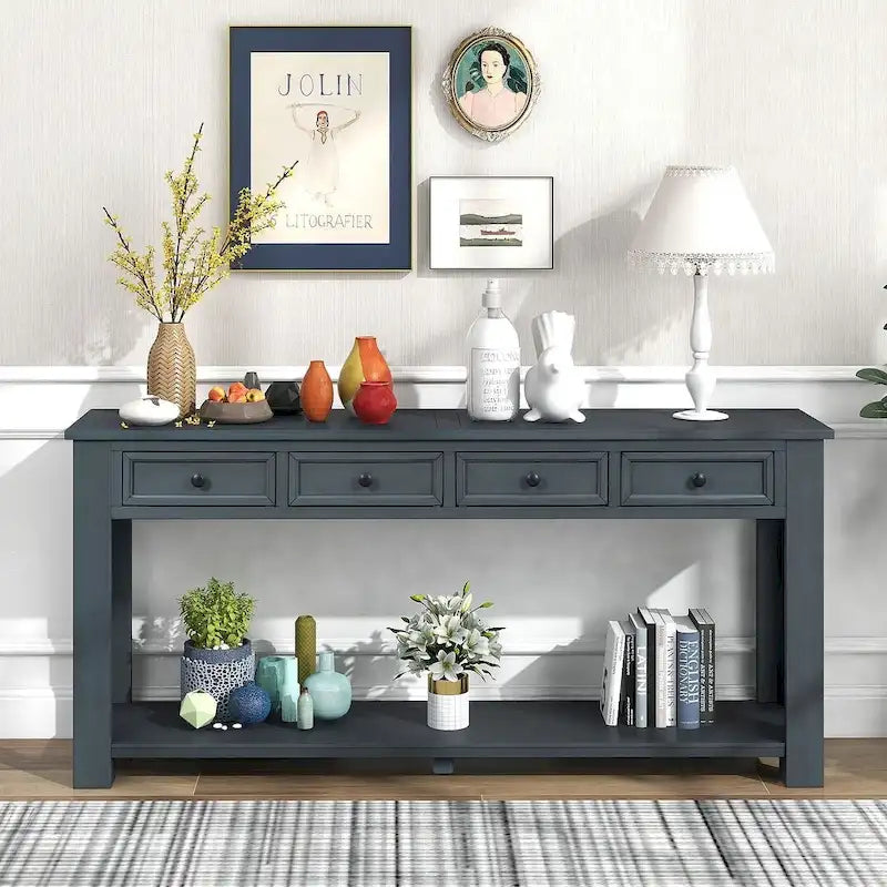 Multi-Color Vintage Console Table | 4 Drawers & 1 Shelf | Entryway & Living Room | Single Use