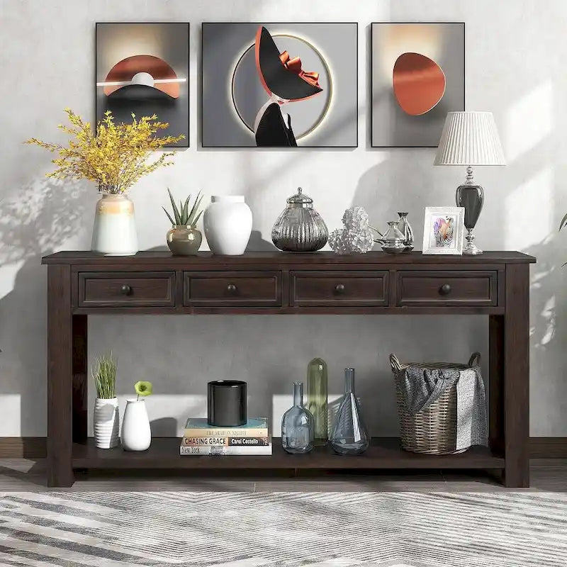 Multi-Color Vintage Console Table | 4 Drawers & 1 Shelf | Entryway & Living Room | Single Use