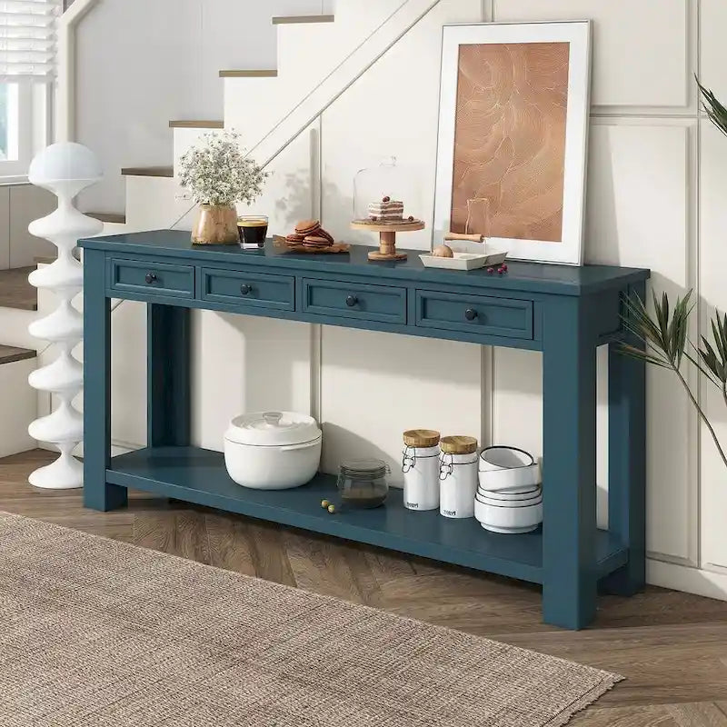 Multi-Color Vintage Console Table | 4 Drawers & 1 Shelf | Entryway & Living Room | Single Use
