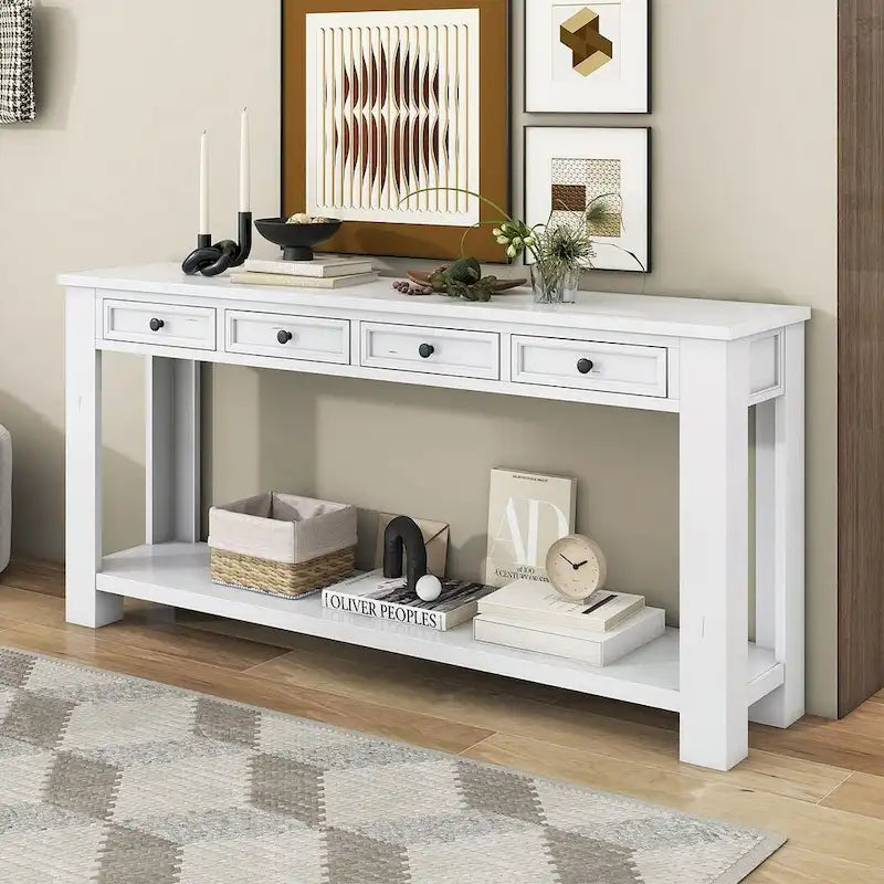 Multi-Color Vintage Console Table | 4 Drawers & 1 Shelf | Entryway & Living Room | Single Use