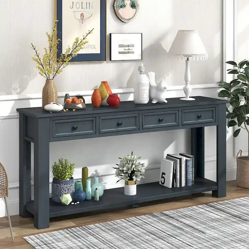 Multi-Color Vintage Console Table | 4 Drawers & 1 Shelf | Entryway & Living Room | Single Use