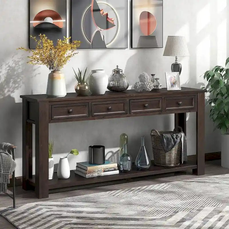 Multi-Color Vintage Console Table | 4 Drawers & 1 Shelf | Entryway & Living Room | Single Use