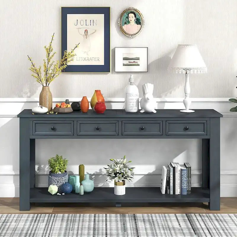 Multi-Color Vintage Console Table | 4 Drawers & 1 Shelf | Entryway & Living Room | Single Use