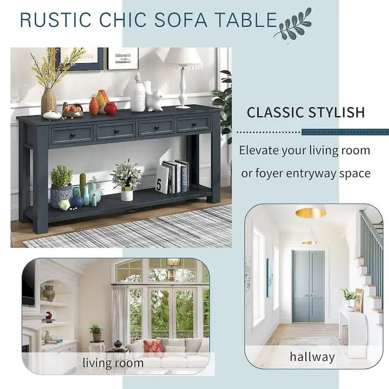 Multi-Color Vintage Console Table | 4 Drawers & 1 Shelf | Entryway & Living Room | Single Use