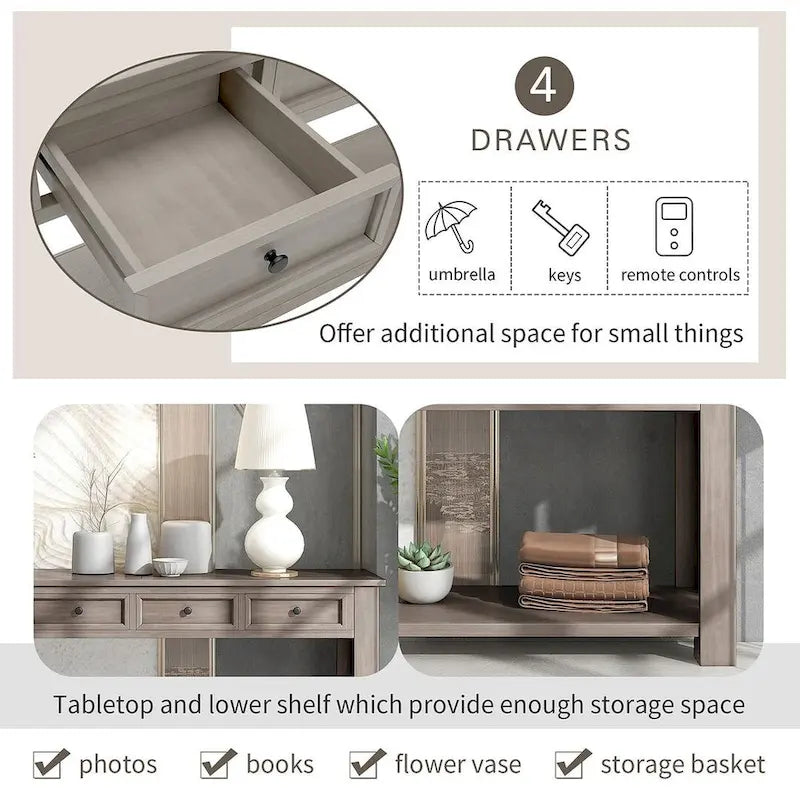 Multi-Color Vintage Console Table | 4 Drawers & 1 Shelf | Entryway & Living Room | Single Use