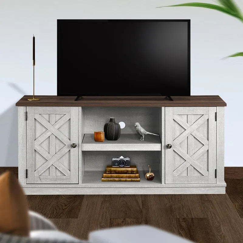 54" Farmhouse TV Stand, Navy / Off White, Fits TVs up to 65", 2-Person Assembly