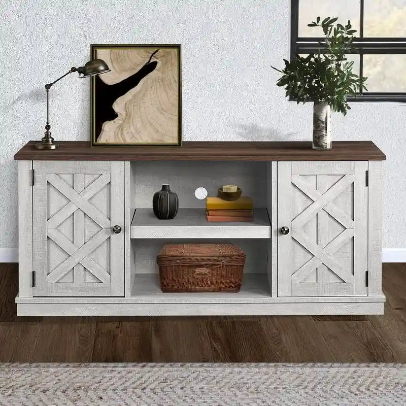 54" Farmhouse TV Stand, Navy / Off White, Fits TVs up to 65", 2-Person Assembly