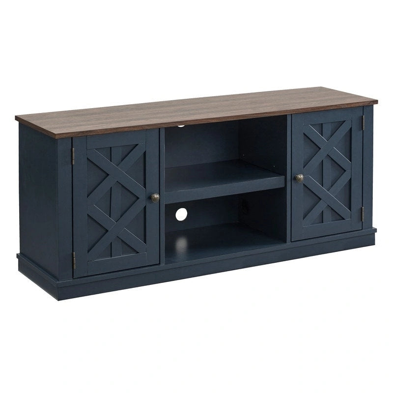 54" Farmhouse TV Stand, Navy / Off White, Fits TVs up to 65", 2-Person Assembly