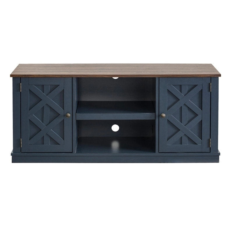 54" Farmhouse TV Stand, Navy / Off White, Fits TVs up to 65", 2-Person Assembly