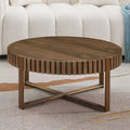 Walnut / Black / Natural Round Drum Coffee Table – 31.5" Pedestal Base, 1-Piece