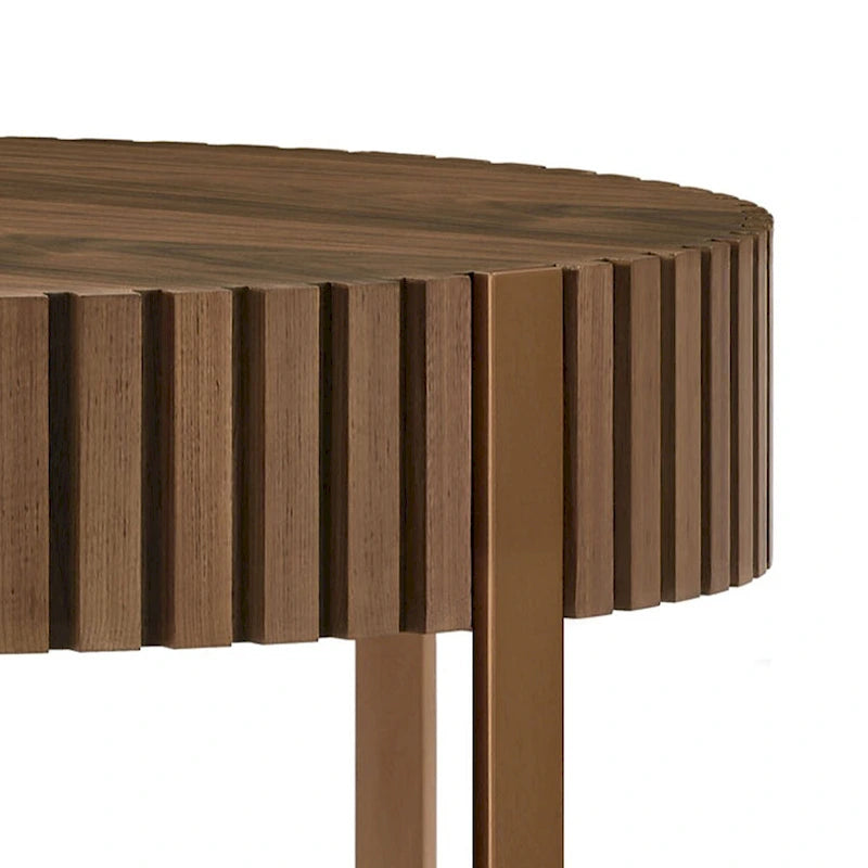 Walnut / Black / Natural Round Drum Coffee Table – 31.5" Pedestal Base, 1-Piece