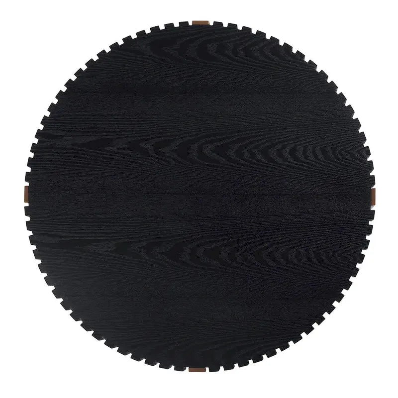 Walnut / Black / Natural Round Drum Coffee Table – 31.5" Pedestal Base, 1-Piece