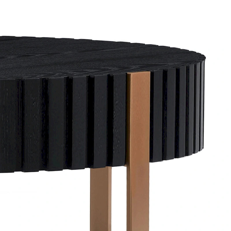 Walnut / Black / Natural Round Drum Coffee Table – 31.5" Pedestal Base, 1-Piece