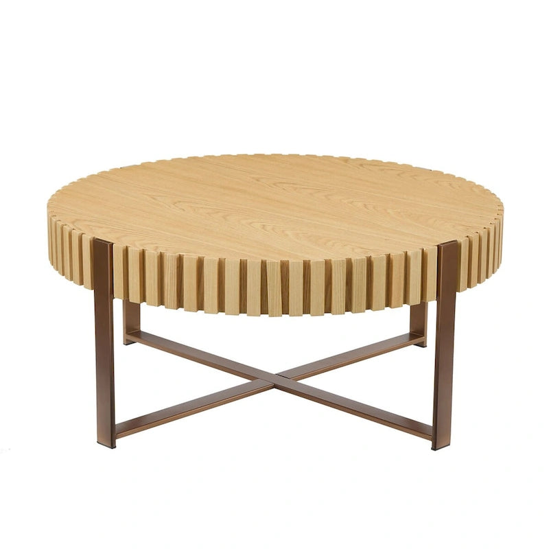 Walnut / Black / Natural Round Drum Coffee Table – 31.5" Pedestal Base, 1-Piece