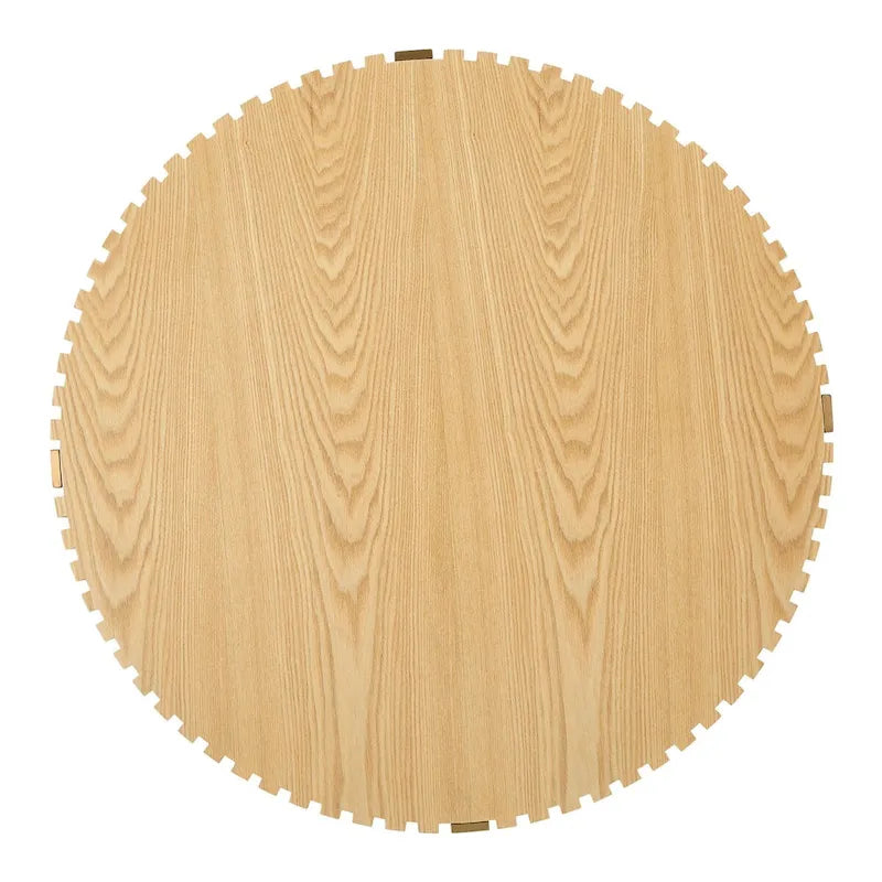 Walnut / Black / Natural Round Drum Coffee Table – 31.5" Pedestal Base, 1-Piece