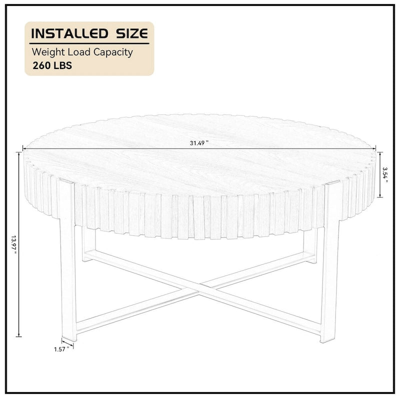 Walnut / Black / Natural Round Drum Coffee Table – 31.5" Pedestal Base, 1-Piece