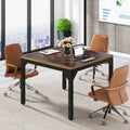 Black & Brown Square Office Desk, Single-Person, Metal Frame, 39" x 39"