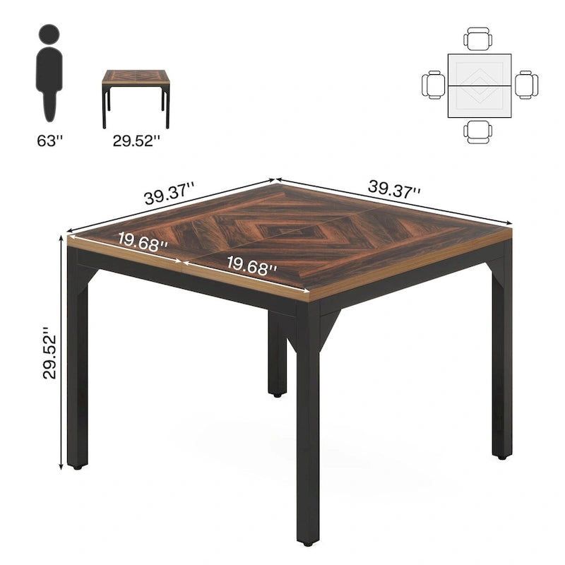 Black & Brown Square Office Desk, Single-Person, Metal Frame, 39" x 39"