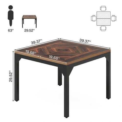 Black & Brown Square Office Desk, Single-Person, Metal Frame, 39" x 39"