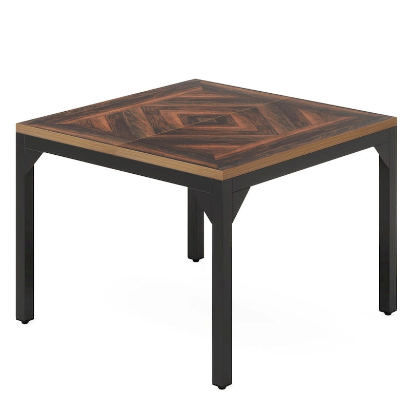 Black & Brown Square Office Desk, Single-Person, Metal Frame, 39" x 39"