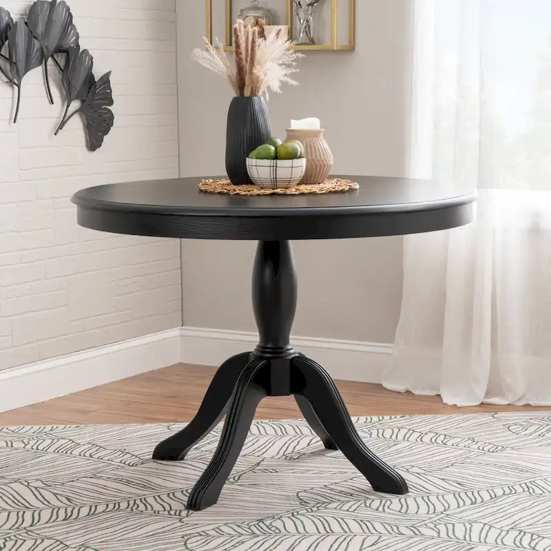 Black Solid Pine 3-Piece Dining Nook Set – Round Table & Storage Bench, Seats 3