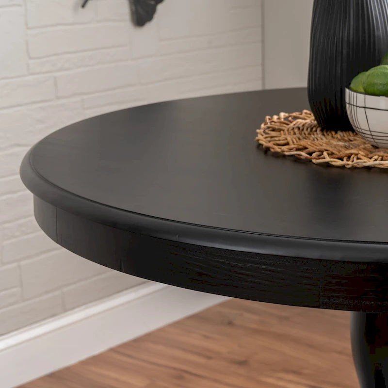 Black Solid Pine 3-Piece Dining Nook Set – Round Table & Storage Bench, Seats 3