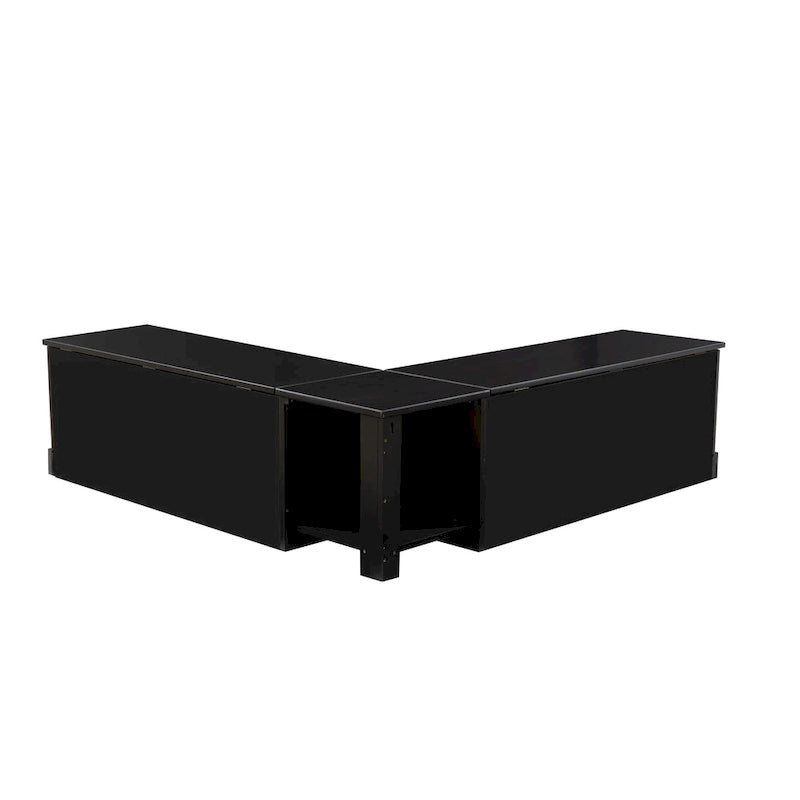 Black Solid Pine 3-Piece Dining Nook Set – Round Table & Storage Bench, Seats 3