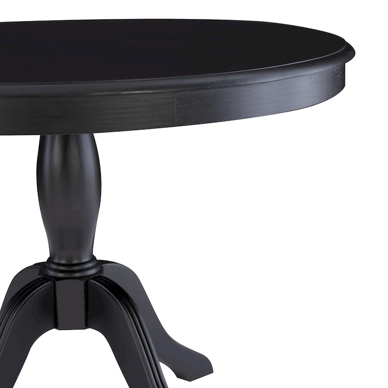 Black Solid Pine 3-Piece Dining Nook Set – Round Table & Storage Bench, Seats 3