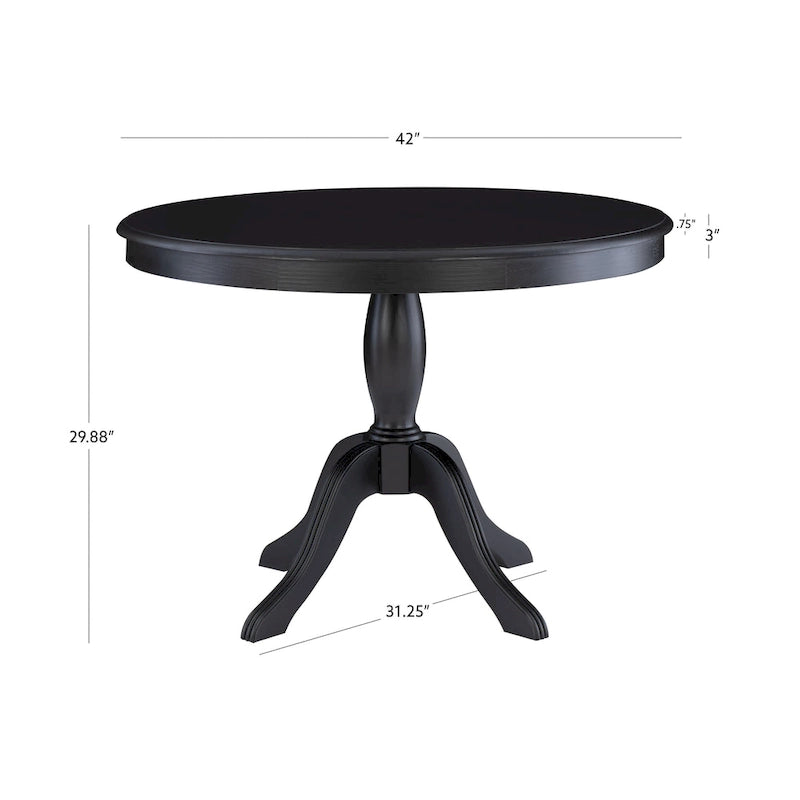 Black Solid Pine 3-Piece Dining Nook Set – Round Table & Storage Bench, Seats 3