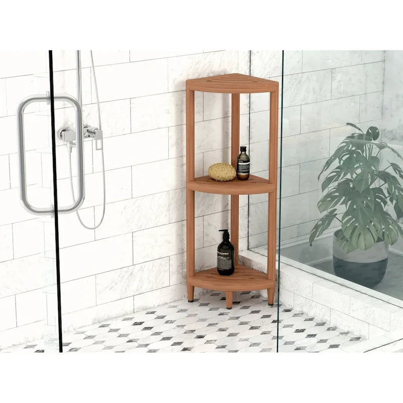 Teak Corner Bath Shelf – Multi-Tier, Indoor/Outdoor, 1 Person