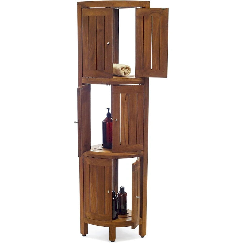 Teak Corner Bath Shelf – Multi-Tier, Indoor/Outdoor, 1 Person
