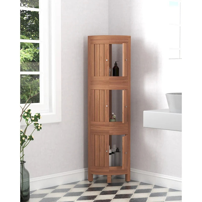 Teak Corner Bath Shelf – Multi-Tier, Indoor/Outdoor, 1 Person