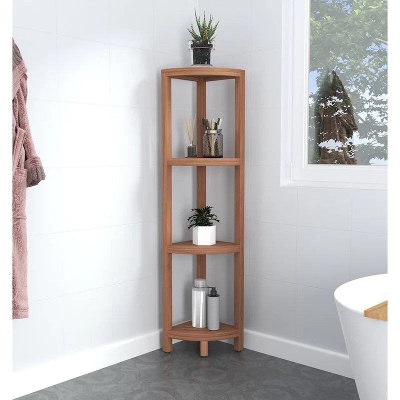 Teak Corner Bath Shelf – Multi-Tier, Indoor/Outdoor, 1 Person