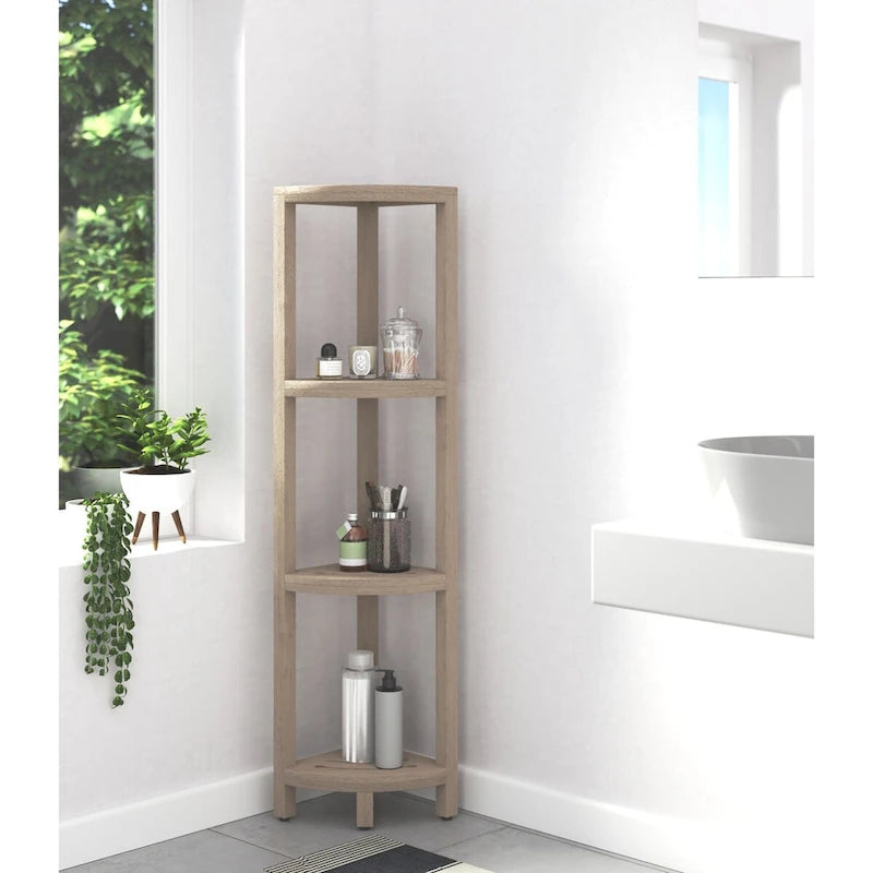 Teak Corner Bath Shelf – Multi-Tier, Indoor/Outdoor, 1 Person