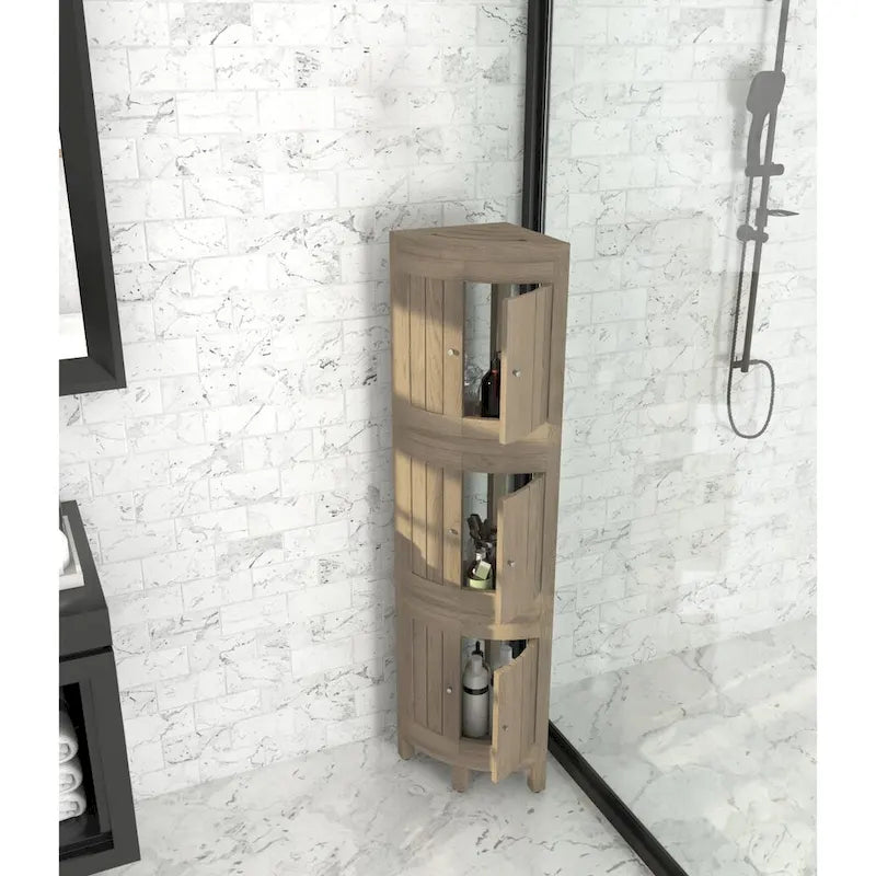 Teak Corner Bath Shelf – Multi-Tier, Indoor/Outdoor, 1 Person