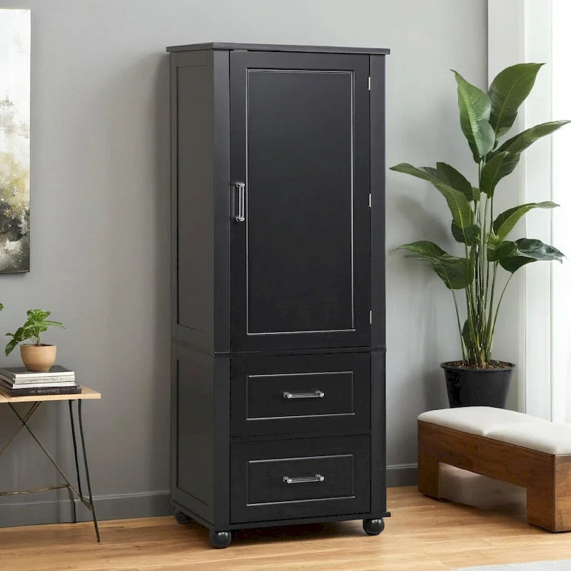 Grey / Black Freestanding Bathroom Storage Cabinet – 2 Drawers & Adjustable Shelf, Single Use