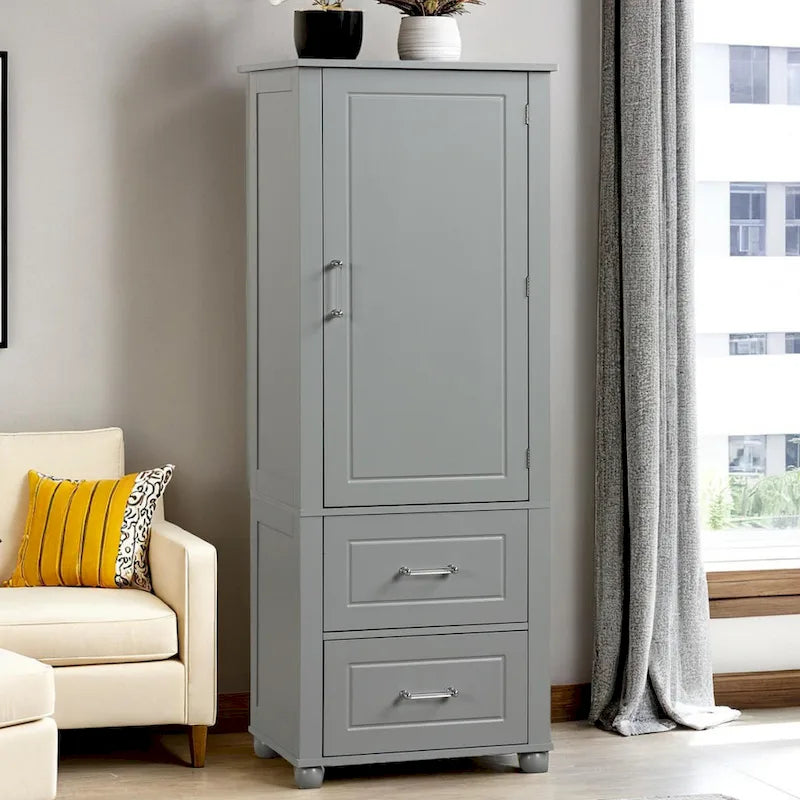 Grey / Black Freestanding Bathroom Storage Cabinet – 2 Drawers & Adjustable Shelf, Single Use