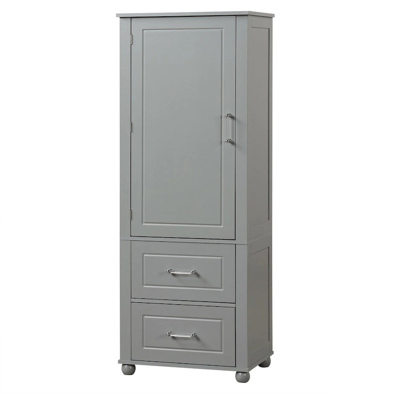 Grey / Black Freestanding Bathroom Storage Cabinet – 2 Drawers & Adjustable Shelf, Single Use