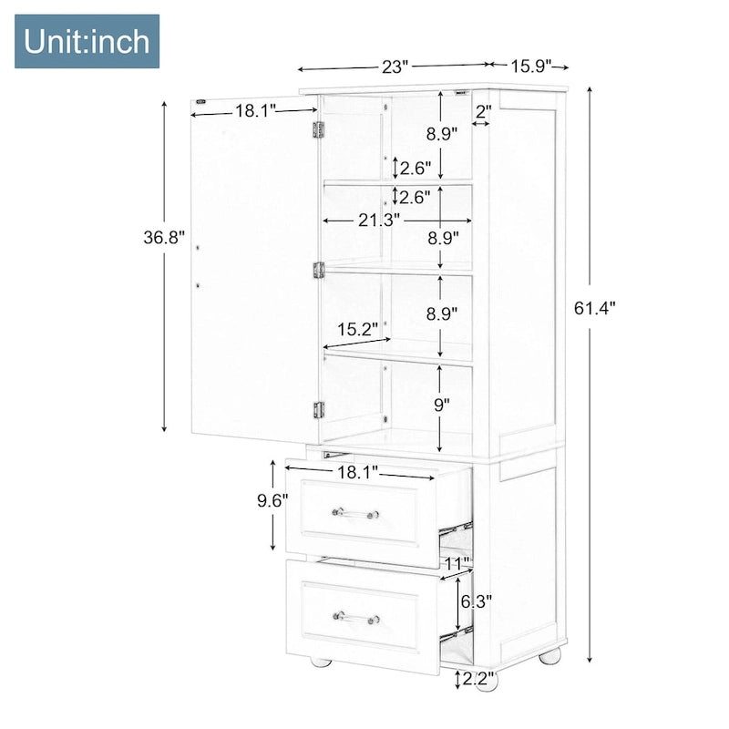 Grey / Black Freestanding Bathroom Storage Cabinet – 2 Drawers & Adjustable Shelf, Single Use