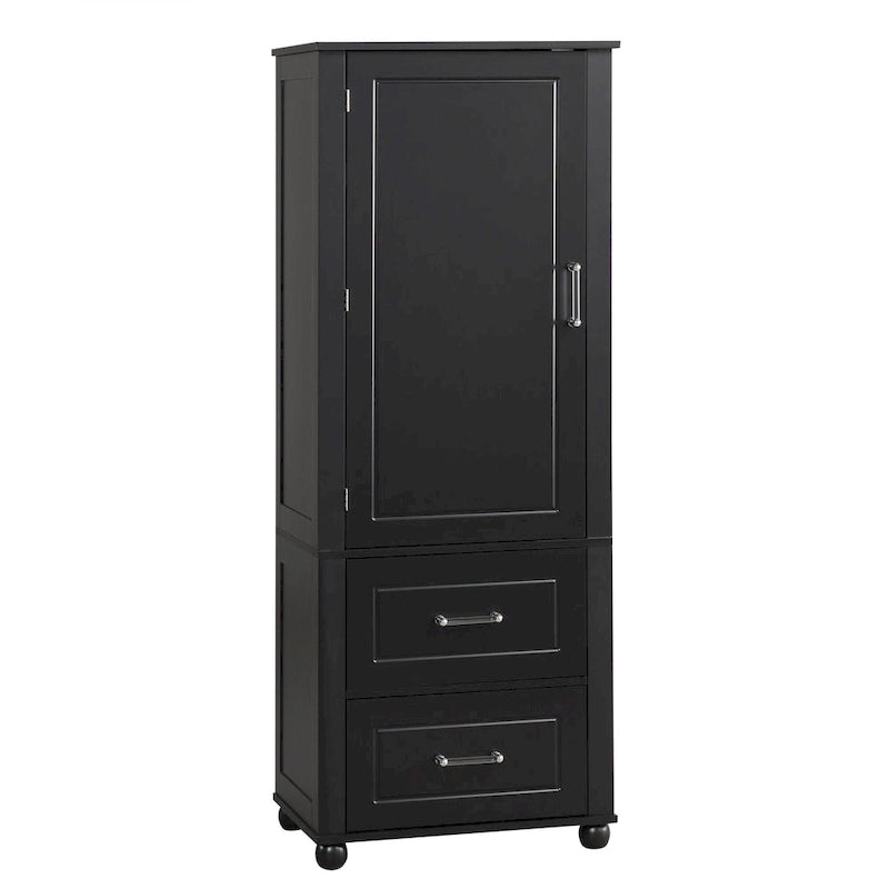 Grey / Black Freestanding Bathroom Storage Cabinet – 2 Drawers & Adjustable Shelf, Single Use