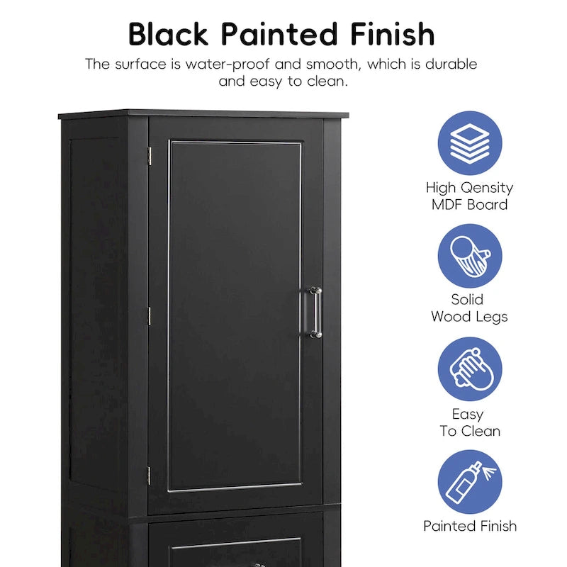 Grey / Black Freestanding Bathroom Storage Cabinet – 2 Drawers & Adjustable Shelf, Single Use