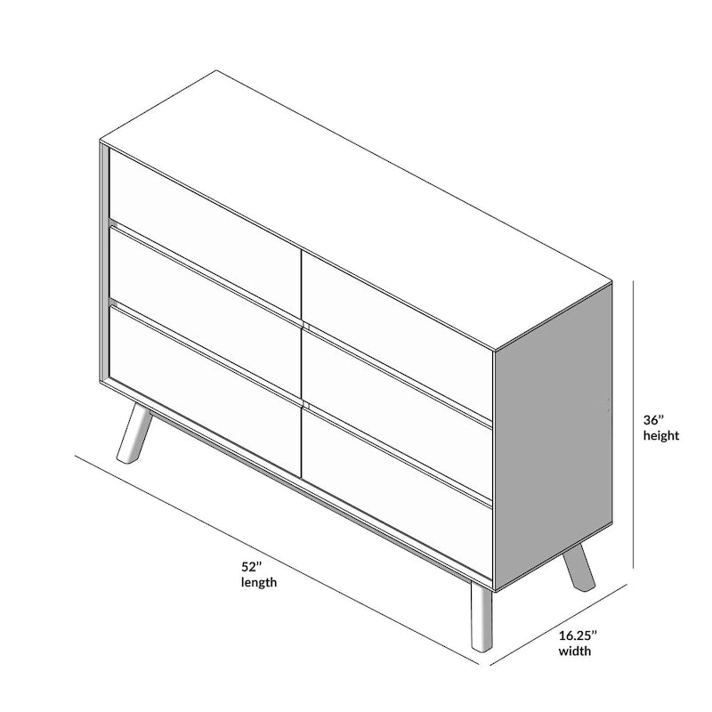 White Mid-Century 6-Drawer Dresser – Solid Wood, 2 Finish Options