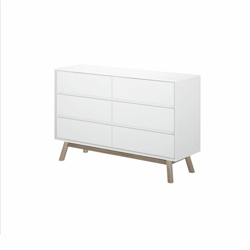 White Mid-Century 6-Drawer Dresser – Solid Wood, 2 Finish Options