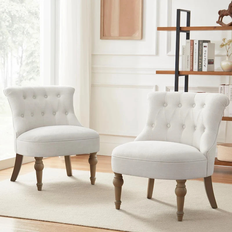 Beige / Teal / Grey Armless Tufted Accent Chair, Set of 2