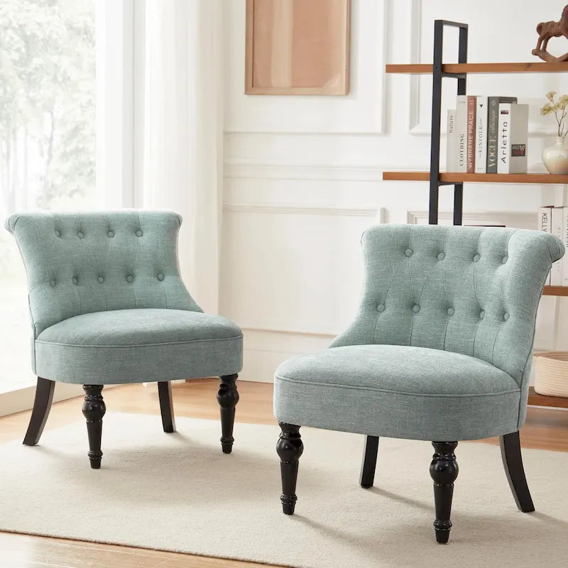 Beige / Teal / Grey Armless Tufted Accent Chair, Set of 2
