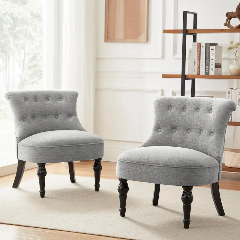 Beige / Teal / Grey Armless Tufted Accent Chair, Set of 2