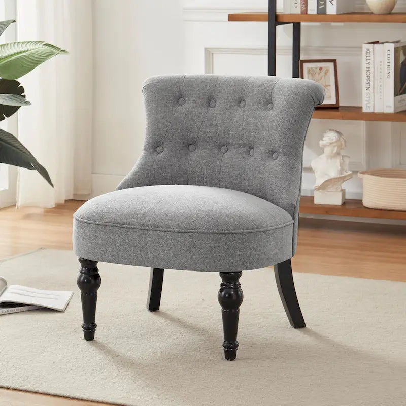 Beige / Teal / Grey Armless Tufted Accent Chair, Set of 2